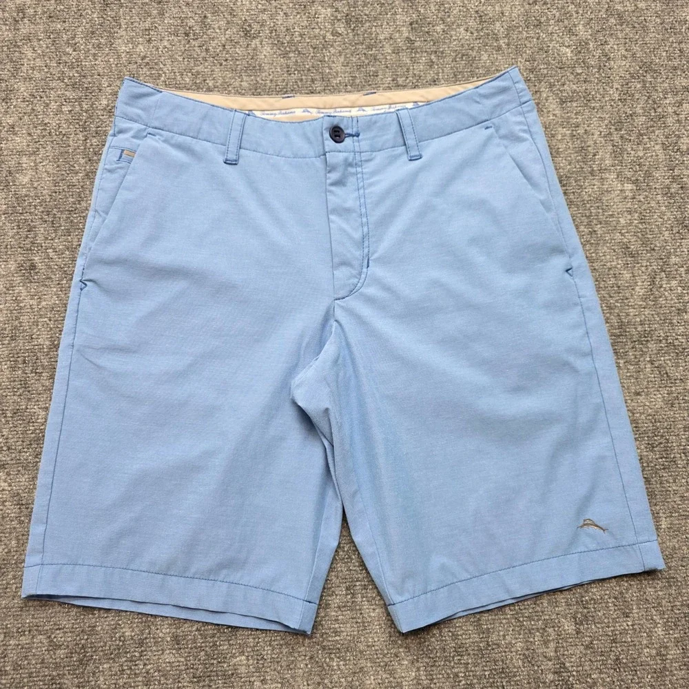 Tommy Bahama Boracay Shorts Men's 32 Light Blue Cotton Stretch Flat Front Chino